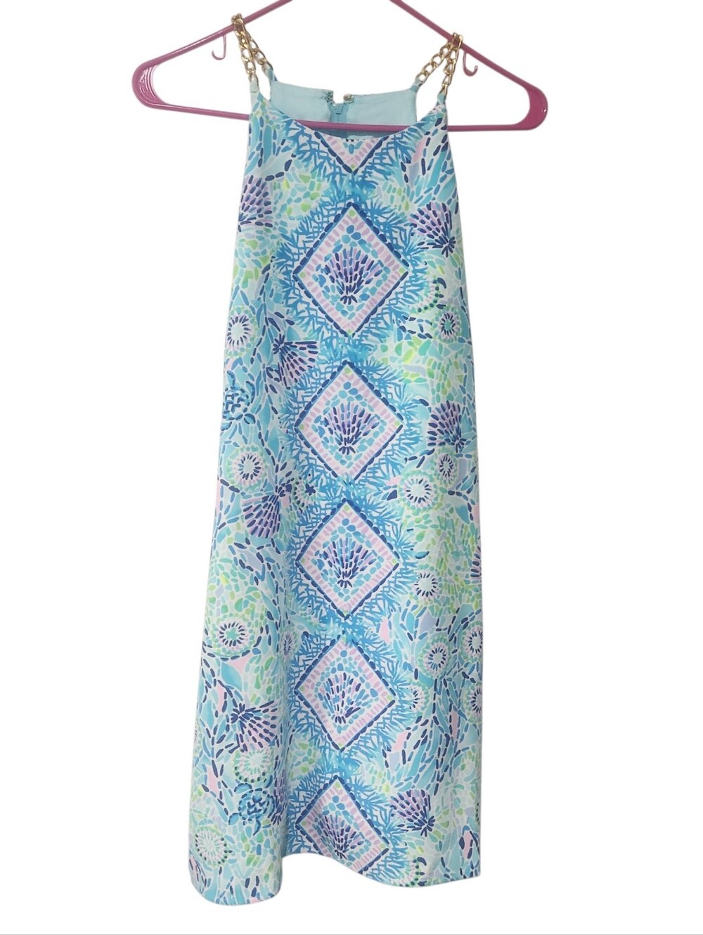 Lily Pulitzer Blue Ibiza Short Romper With  Gold Chain Size 10 - Picture 4 of 7